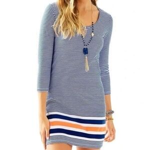 Lilly Pulitzer Beacon Dress Nautical Casual Vacation Striped Cotton Midi Dress
